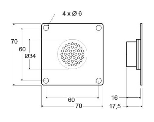 Lautsprecher, 34×34, für Einbaumontage, JST 2 PIN/ 2mm, 2m (3)